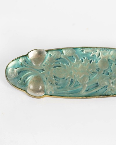 Glass & Crystal  - 1913 René Lalique - Brooch Quatre Cabochon Bluets Glass With Blue Patina