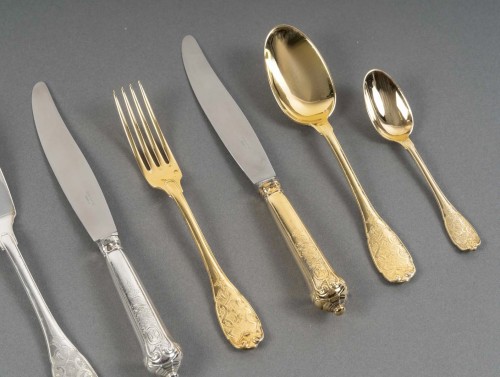 XXe siècle - Puiforcat - Ménagère Elysée Argent Massif et Vermeil - 165 Pièces
