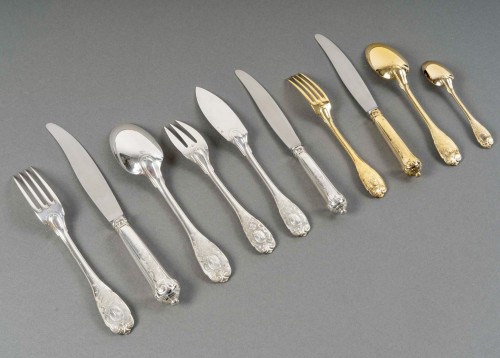 Antiquités - Puiforcat - Ménagère Elysée Argent Massif et Vermeil - 165 Pièces
