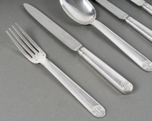 Jean E. Puiforcat - Ménagère Art Déco Royan Normandie Argent Massif - 108 Pièces - Argenterie et Arts de la table Style Art Déco
