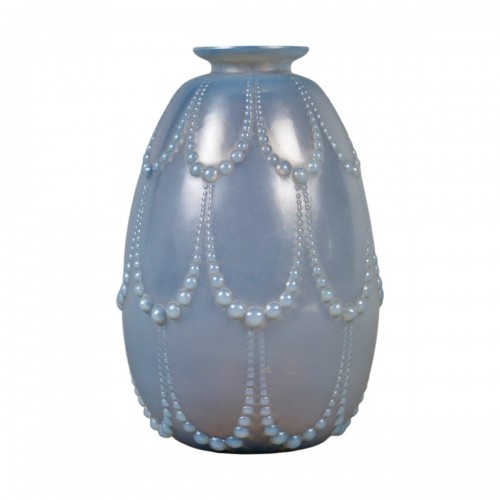 1925 René Lalique - Vase Perles Verre Agate Gris Opalescent