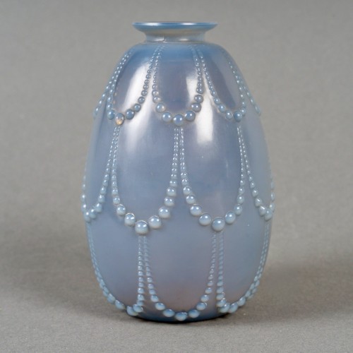 1925 René Lalique - Vase Perles Verre Agate Gris Opalescent - Verrerie, Cristallerie Style Art Déco