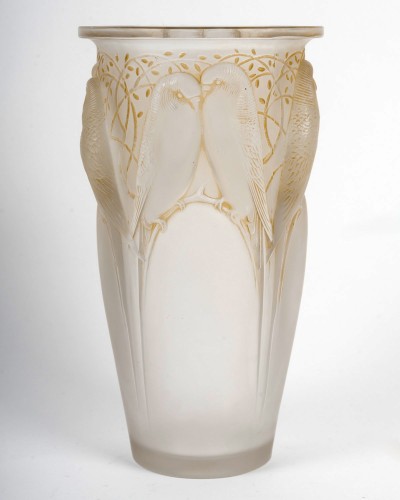 1924 René Lalique - Vase Ceylan Verre Blanc Patiné Sépia - Verrerie, Cristallerie Style Art Déco