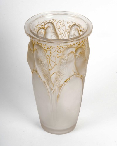 Verrerie, Cristallerie  - 1924 René Lalique - Vase Ceylan Verre Blanc Patiné Sépia