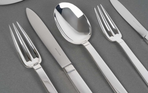 Puiforcat - Art Deco Cutlery Flatware Set Antibes Sterling Silver - 49 Piec - silverware & tableware Style Art Déco