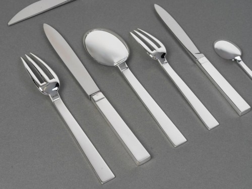 20th century - Puiforcat - Art Deco Cutlery Flatware Set Antibes Sterling Silver - 49 Piec