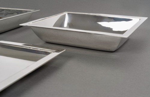 20th century - Jean E. Puiforcat - Art Deco 3 Plates Serving Pieces Solid Silver Serving