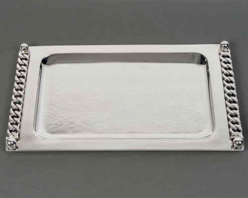 silverware & tableware  - Jean Desprès - Tray Hammered Silver-plated Metal 