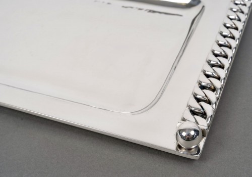 Jean Desprès - Tray Hammered Silver-plated Metal  - 