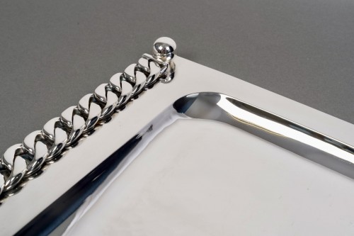20th century - Jean Desprès - Tray Hammered Silver-plated Metal 