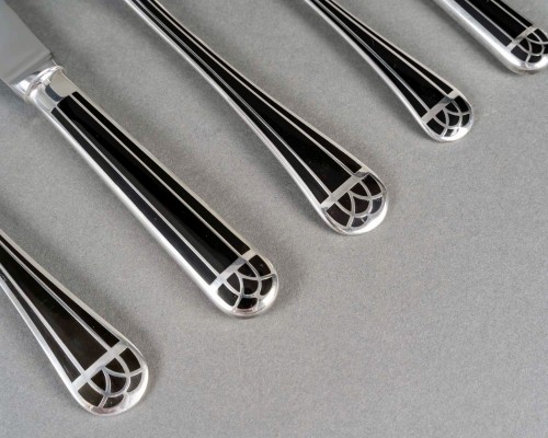  - Christofle - Ménagère Talisman Métal Argenté Laque de Chine Noire - 39 Pièces