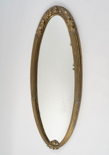 1925 Sue And Mare - Art Deco Oval Mirror In Gilt Bronze - Mirrors, Trumeau Style Art Déco