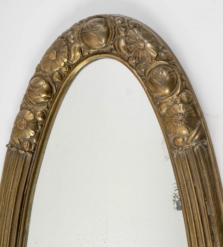 Mirrors, Trumeau  - 1925 Sue And Mare - Art Deco Oval Mirror In Gilt Bronze