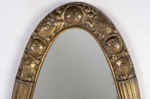 1925 Sue And Mare - Art Deco Oval Mirror In Gilt Bronze - 