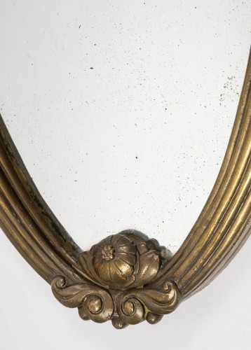 20th century - 1925 Sue And Mare - Art Deco Oval Mirror In Gilt Bronze