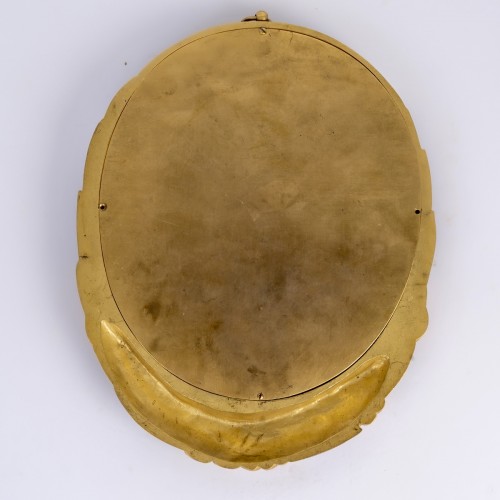1925 Sue And Mare - Art Deco Oval Mirror Gilt Bronze And Blue Enamel - 