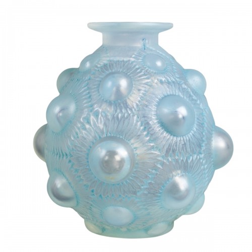 1927 René Lalique - Vase Tournesols Sunflowers Opalescent Glass Blue Patina