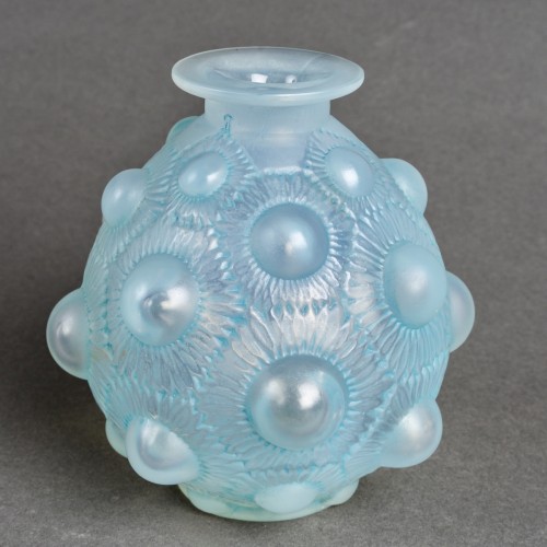1927 René Lalique - Vase Tournesols Sunflowers Opalescent Glass Blue Patina - Glass & Crystal Style Art Déco