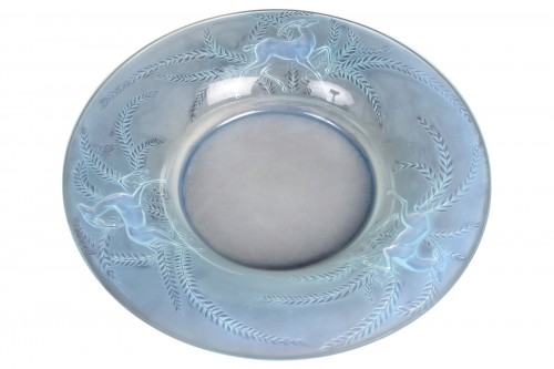 1925 René Lalique - Bowl Gazelles Opalescent Glass With Blue Patina