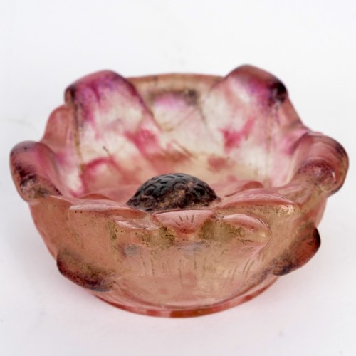 1924 Gabriel Argy Rousseau - Cendrier Vide Poches Lotus Bleu Pâte De Verre - BG Arts