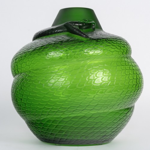Lalique France - Vase Serpent Cristal Vert - Verrerie, Cristallerie Style 