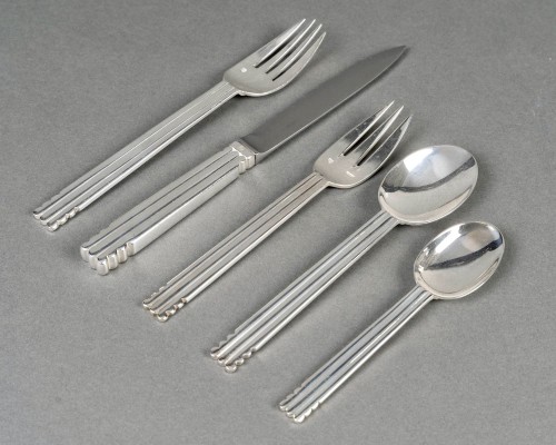 Jean Puiforcat - Art Deco Cutlery Flatware Nantes Plated 12 People 65 Pcs - silverware & tableware Style Art Déco