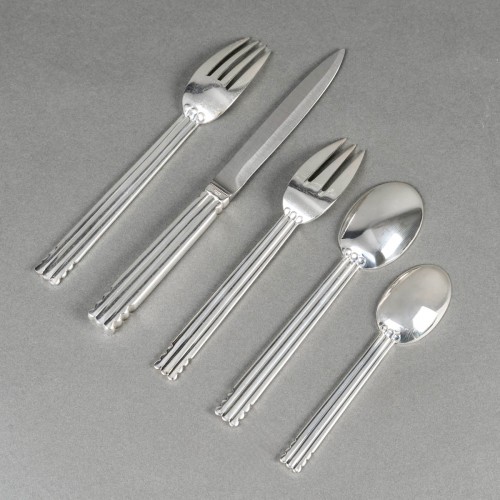 20th century - Jean Puiforcat - Art Deco Cutlery Flatware Nantes Plated 12 People 65 Pcs