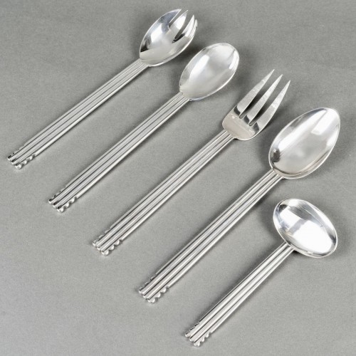 Jean Puiforcat - Art Deco Cutlery Flatware Nantes Plated 12 People 65 Pcs - Art Déco