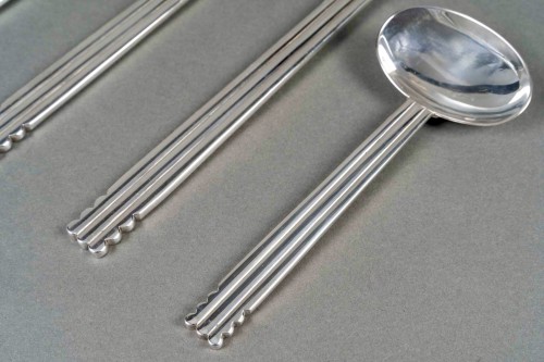 Art Déco - Jean Puiforcat - Art Deco Cutlery Flatware Nantes Plated 12 People 65 Pcs