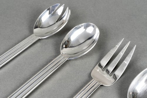 Antiquités - Jean Puiforcat - Art Deco Cutlery Flatware Nantes Plated 12 People 65 Pcs