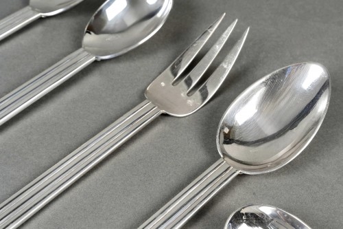 Antiquités - Jean Puiforcat - Art Deco Cutlery Flatware Nantes Plated 12 People 65 Pcs