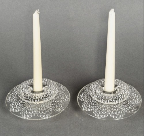 1934 René Lalique - Pair Of Art Deco Candleholders Candlesticks Saint Gall  - Glass & Crystal Style Art Déco