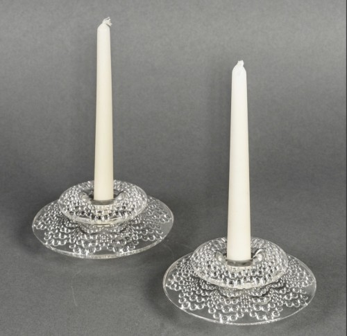 Glass & Crystal  - 1934 René Lalique - Pair Of Art Deco Candleholders Candlesticks Saint Gall 