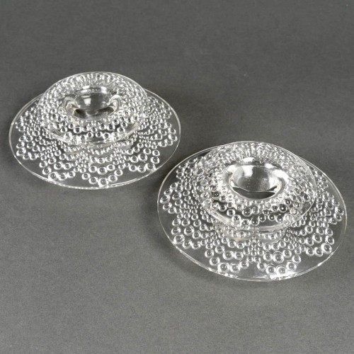1934 René Lalique - Pair Of Art Deco Candleholders Candlesticks Saint Gall  - 