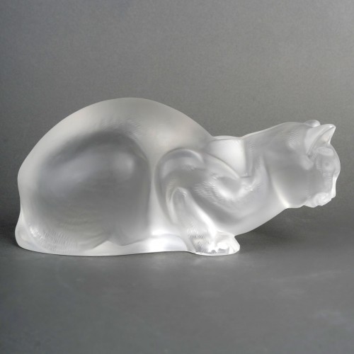 Lalique France - Statuette Décoration Chat Couché - Verrerie, Cristallerie Style Art Déco