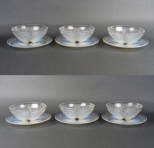 1924 René Lalique - Set Of Plates And Bowls "Coquilles"  - Glass & Crystal Style Art Déco