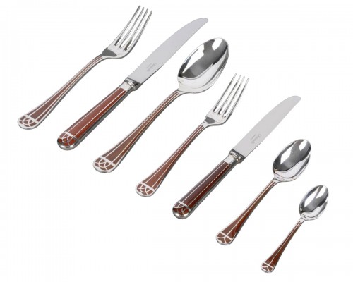 Christofle - Cutlery Set Talisman Silver Metal Sienna Chinese Lacquer 89 pieces