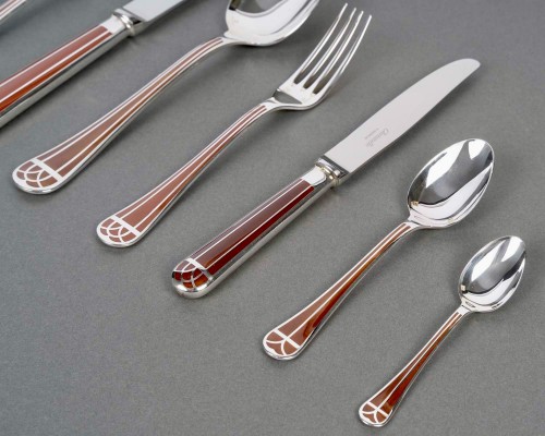 Christofle - Cutlery Set Talisman Silver Metal Sienna Chinese Lacquer 89 pieces - silverware & tableware Style Art Déco