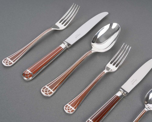 silverware & tableware  - Christofle - Cutlery Set Talisman Silver Metal Sienna Chinese Lacquer 89 pieces