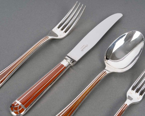 Christofle - Cutlery Set Talisman Silver Metal Sienna Chinese Lacquer 89 pieces - 