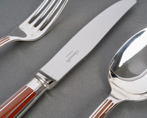 Christofle - Cutlery Set Talisman Silver Metal Sienna Chinese Lacquer 89 pieces - Art Déco