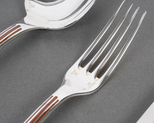 Art Déco - Christofle - Cutlery Set Talisman Silver Metal Sienna Chinese Lacquer 89 pieces