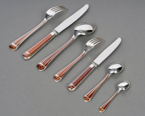 Antiquités - Christofle - Cutlery Set Talisman Silver Metal Sienna Chinese Lacquer 89 pieces
