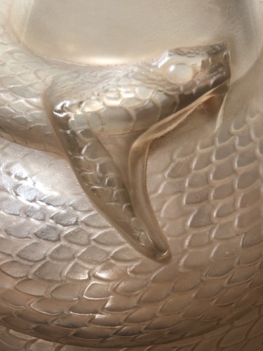 Glass & Crystal  - 1924 Rene Lalique Serpent Vase in Frosted Glass with Sepia Patina - Snake