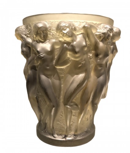 1927 Rene Lalique Bacchantes Vase in Grey Smoked Glass - Dancing Women