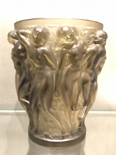 Glass & Crystal  - 1927 Rene Lalique Bacchantes Vase in Grey Smoked Glass - Dancing Women