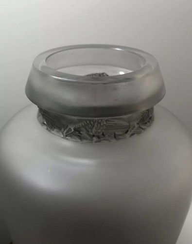 1938 Rene Lalique Frise Aigles Vase Frosted Glass with Grey Stain - Eagles - Glass & Crystal Style Art Déco
