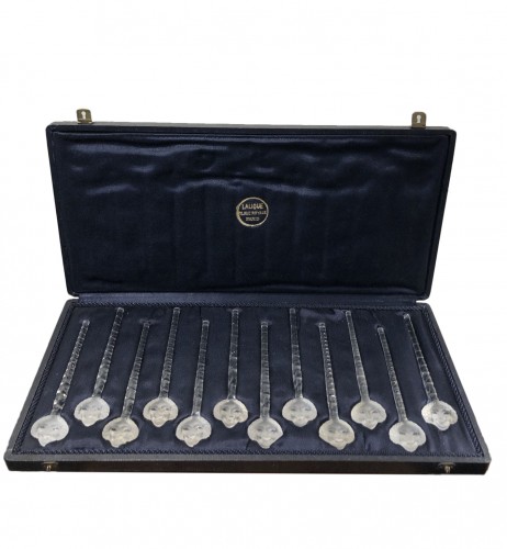 1932 René Lalique Set of 12 Barr Champagne Cocktail Swizzle Sticks in Box