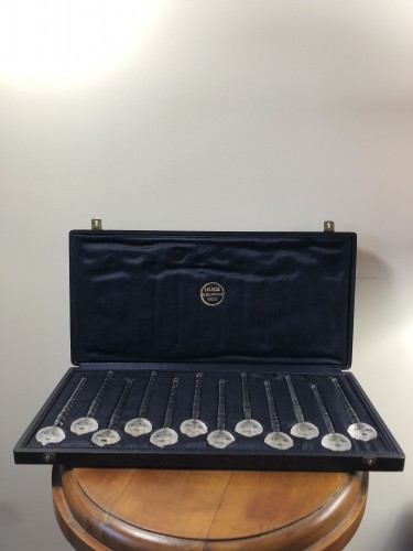 1932 René Lalique Set of 12 Barr Champagne Cocktail Swizzle Sticks in Box - 