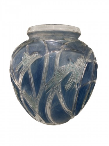 1912 René Lalique - Vase Sauterelles patiné d'origine bleu et vert